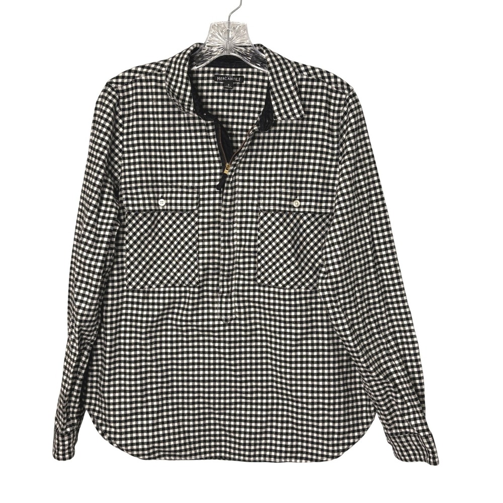 JCrew Womens Cotton Gingham Zip Pullover Small Oversized Preppy Academia Outdoor